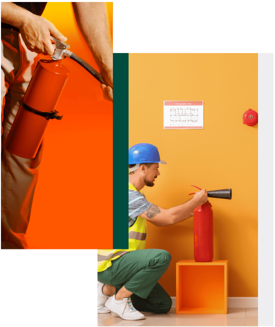 personnes tenant un extincteur